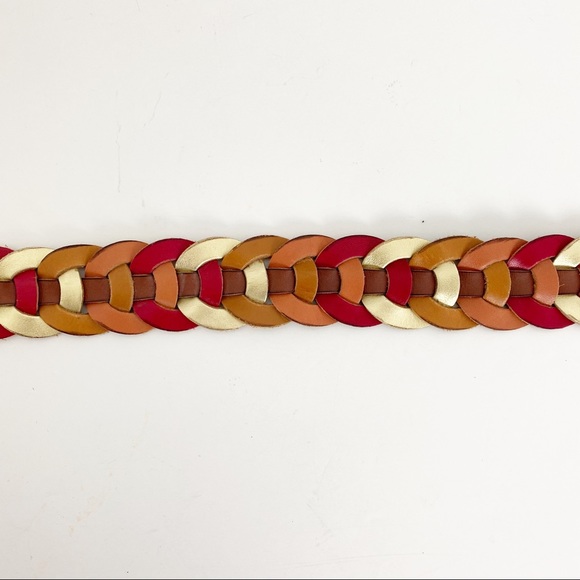 Fossil Leather Links Brown Multi Color Belt M - Picture 6 of 8